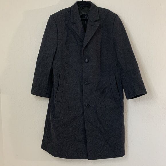 London Fog Signature Overcoat Men 44R Gray Wool Blend Coat Lined Formal Regency - Picture 1 of 10